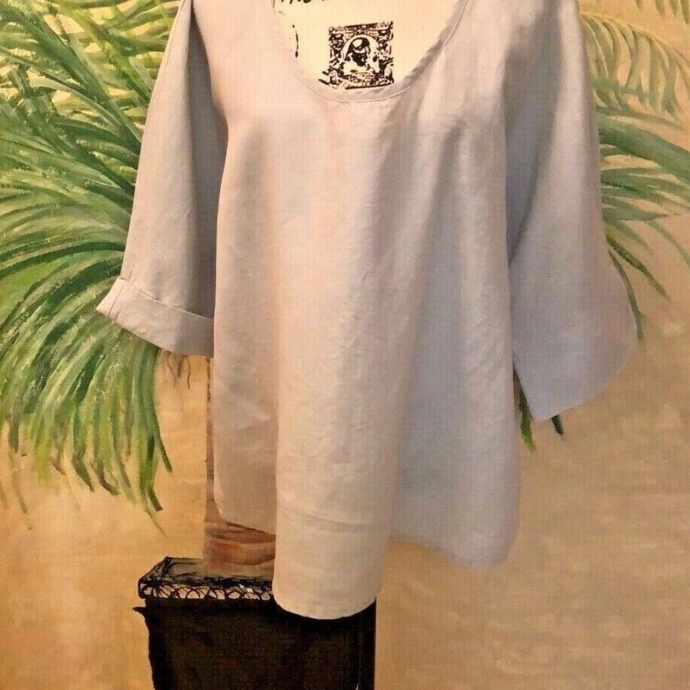 FLAX SZ LARGE PALE BLUE OR GRAY 100% LINEN SLEEVEL